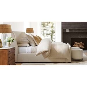 Pottery Barn 100% Belgian Flax Linen Beige Button Close Duvet Cover Full/Queen